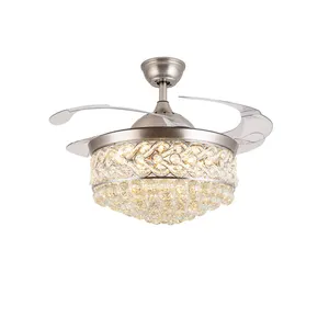 42 inch 72W fan chandelier ceiling lamp Invisible LED ceiling fan with crystal light with remote control for living room
