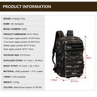 Protector Plus 45l Sac à dos de premiers soins tactique 45l Système Molle Équipement tactique Sac à dos Logo personnalisé pour hommes