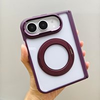 AilesTecca pour iPhone Duo, support rotatif premium, anneau magnétique, coque arrière rigide transparente antichoc en PC pour téléphone pliable horizontalement
