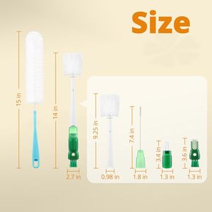 Set di 5 pennelli per la pulizia delle bottiglie d'acqua 5 in 1 manico lungo 15 \ "con 3 pennelli rimovibili per il dettaglio del capezzolo - Product Image 2
