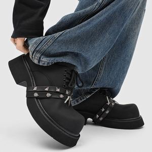 Chaussures à bout épais style punk pour hommes et femmes, chaussures Derby rehaussantes mates, chaussures de couple à plateforme cloutées subculturelles - Product Image 4