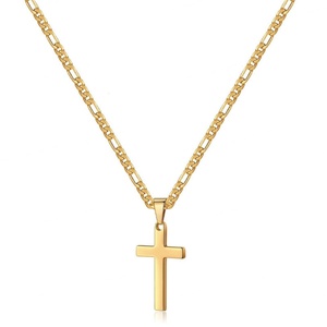 Collar con Colgante de Cruz para Hombre, Personalizado, Antideslustre, de Acero Inoxidable Fino de Lujo, Color Oro 14k, para Hombre y Mujer - Product Image 1