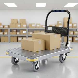ग्रे नायलॉन ट्रॉली विरोधी डिजाइन भारी लोड क्षमता प्लेटफॉर्म ट्रक भारी शुल्क गोदाम रसद हाथ ट्रक 110*65 सेमी - Product Image 5