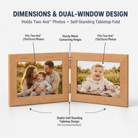 Cadre photo double articulé en bois 4x6 pouces, pliable, style rustique, pour mariage, anniversaire, décoration intérieure, cadeau