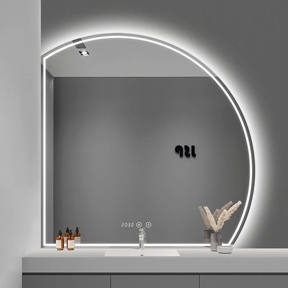 Espelho irregular iluminado com led, espelho de parede decorativo com luz, semicírculo, mais novo, 2022