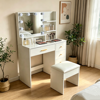 Ensemble Coiffeuse LED Moderne 2026 avec Miroir Lumineux, 5 Tiroirs de Rangement, Tabouret Rembourré, Blanc, pour Chambre d'Hôtel, Facile à Assembler