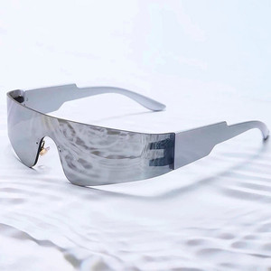 Biểu tượng tùy chỉnh <span class=keywords><strong>2025</strong></span> thời trang nam nữ steampunk kính mát không có vành một mảnh kính mặt trời Punk Bạc gương thể thao kính phụ nữ - Product Image 4