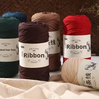 Grande bande de tissu élastique de 0.2kg pour le bricolage Pantoufles tricotées à la main Coussin à tricoter au crochet Panier Motif teint en fil