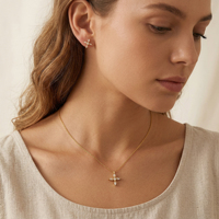 Ensemble de bijoux en argent sterling 925 personnalisé en usine, collier et boucles d'oreilles en forme de croix, avec moissanite, pour femmes, à porter tous les jours, cadeau pour la Saint-Valentin