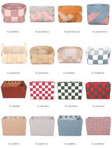 Cesta de Almacenamiento de Cuero PU Tejida a Mano con Asas, Diseño Rectangular a Cuadros, Organizador Sostenible <span class=keywords><strong>para</strong></span> el Hogar, Venta <span class=keywords><strong>al</strong></span> <span class=keywords><strong>Por</strong></span> <span class=keywords><strong>Mayor</strong></span>, Personalizable - Product Image 4