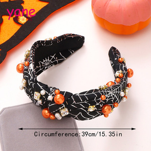 Diademas de Halloween con perlas de diamantes, diademas de calavera alta para mujer, accesorios para el cabello con nudo a la moda, venta al por mayor - Product Image 6