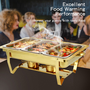 Plato de frotamiento de acero inoxidable de 12L con estufa de buffet de hotel de tres rejillas para calentar y sujetar alimentos - Product Image 5