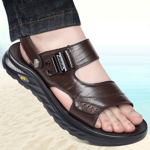 Men's Lightweight Cushioning Sports Casual Open Summer Outdoor Walking Beach Genuine Leather Upper Steel <b>Toe</b> Arch Sandals - Product Image 2
