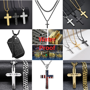 Collar de Cruz en Capas para Hombre Cristiano Clásico Chapado en Oro de 18K de Acero Inoxidable con Cadena de Onda de Agua Regalo Religioso Cristiano - Product Image 3