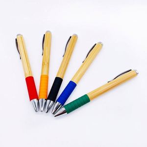 Natural Bamboo Wood Signature Set With Silicone Grip Plastic Twist Ballpoint Pen Clip Custom Logo Packing - Product Image 2