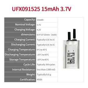 Siêu mỏng LiPo pin di động ufx 091525 15mAh 3.7V từ Trung Quốc nhà sản xuất pin tại Trung Quốc cho thẻ thông minh e-thẻ - Product Image 2