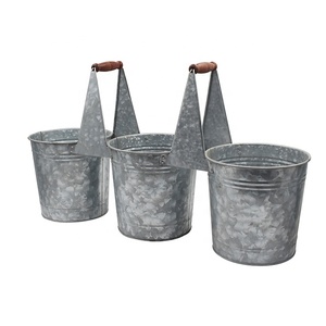 Juego de Macetas de Metal Galvanizado <span class=keywords><strong>Triple</strong></span> con Asa, Juego de Macetas Rústicas <span class=keywords><strong>para</strong></span> Jardín del Hogar, Juego de Macetas de Hierro Galvanizado de 3 Secciones - Product Image 4