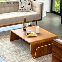 Table basse en bois de placage de haute qualité pour salon, style moderne nordique, bon marché, en MDF, table basse en bois courbé antique