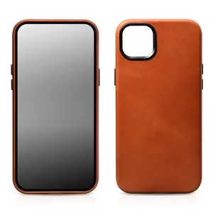 Derniers modèles de téléphone Étuis de protection en cuir pour téléphone portable Étui arrière magnétique en cuir véritable de qualité supérieure pour iPhone 15 Pro