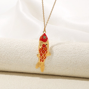 Collier avec pendentif en forme de <span class=keywords><strong>poisson</strong></span> en acier inoxydable HB524, petit <span class=keywords><strong>poisson</strong></span> <span class=keywords><strong>rouge</strong></span>, émail coloré, charme de <span class=keywords><strong>poisson</strong></span>, cadeau porte-bonheur pour les amis, bijoux - Product Image 2
