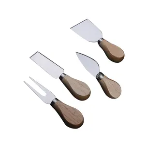 Wood Bamboo Handle 4pcs Knife Tool Set Stainless Steel Cheese Cutter Slice Knife Set for Cheese Pizza