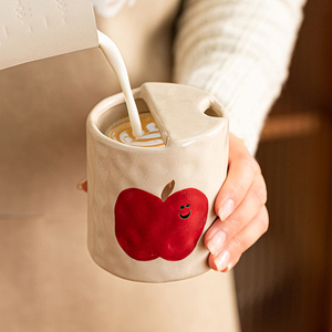 Creative Red Apple Coffee <b>Mug</b> Handmade Ceramic Coffee to Go Cup Unique Sip <b>Mug</b> - Product Image 1
