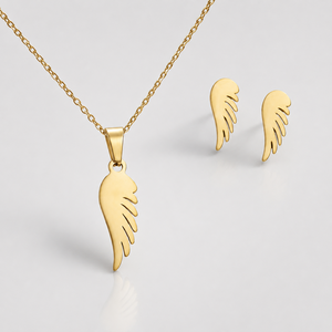 Nuevo Conjunto de Joyería de Moda para Novia, Collar y Aretes con Colgante de Espina de Pescado, Ala de Caballo y Flor, en Acero Inoxidable Dorado, para Mujer - Product Image 2