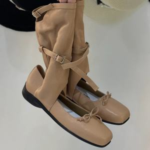 Nuevo estilo logotipo personalizado 2025 zapatos de eje suavemente plegados con lazo Casual Mary <span class=keywords><strong>Jane</strong></span> Ballet zapato mujer moda punta cuadrada botas planas - Product Image 6