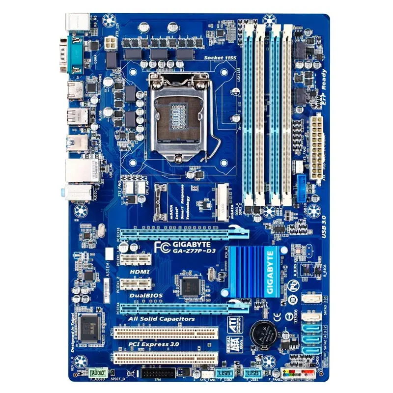 मूल इस्तेमाल किया GA-Z77P-D3 डेस्कटॉप मदरबोर्ड Z77 सॉकेट एलजीए 1155 i3 i5 i7 DDR3 32G ATX Z77P-D3 Mainboard