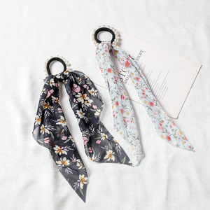 Élastique à cheveux en ruban de soie avec perles, motif floral, accessoire pour queue de cheval, pour femme, décontracté, été 2024 - Product Image 4