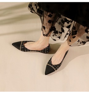 Elegantes Zapatos Planos Negros <span class=keywords><strong>de</strong></span> Tweed con Punta en Pico para Mujer, Sofisticados Zapatos Planos <span class=keywords><strong>de</strong></span> <span class=keywords><strong>Ballet</strong></span> con Cadena Dorada, Zapatos Cómodos para Oficina - Product Image 3