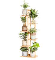 Étagère à plantes en bambou à 6 niveaux pour 7 pots, support multiple pour pots de fleurs, étagère de présentation pour plantes d'intérieur et d'extérieur, unité d'étagérage pour patio