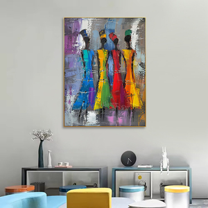 Venta caliente moderno grande colorido cuatro mujeres <span class=keywords><strong>silueta</strong></span> pintura al óleo Retrato pintado a mano con marco para decoración del hogar - Product Image 5