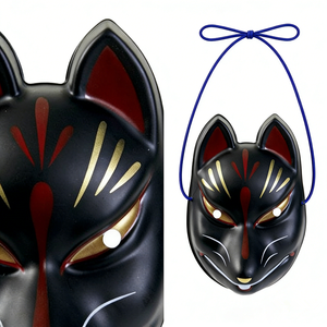 Maschere per Masquerade, Maschera Integrale da Volpe Kitsune per Carnevale, Coperture Facciali per Halloween e <span class=keywords><strong>Anime</strong></span> Giapponesi, Bianco e Nero - Product Image 4