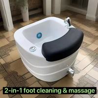 Fauteuil de pédicure portable LED 7 couleurs avec lumière, rond, pour massage et surf, bain de pieds profond en acrylique, spa à bulles pour salon de manucure
