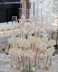 Wedding Decoration Crystal Clear Candle Holder With Cover For Table Centerpiece