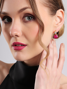 Crimson Cloud <b>Drop</b> <b>Earrings</b> Rectangular White Stone <b>Red</b> Accent Dangle Design Elegant Fashion Jewelry for Women Gift - Product Image 2