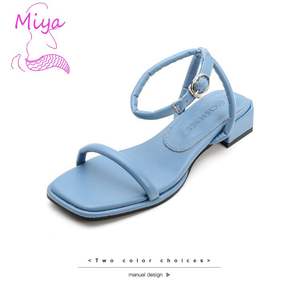 <span class=keywords><strong>Sandali</strong></span> piatti da donna estivi in <span class=keywords><strong>pelle</strong></span> PU <span class=keywords><strong>blu</strong></span> tinta unita, semplici ed eleganti, con cinturino sottile e cinturino alla caviglia, casual per tutti i giorni, all'ingrosso - Product Image 1