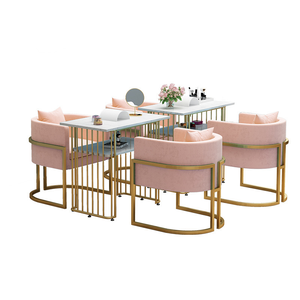 Juego de mesa y sillas de estilo lujoso en mármol - Mesa de maquillaje moderna y sencilla para dos personas - Silla con respaldo - Product Image 3