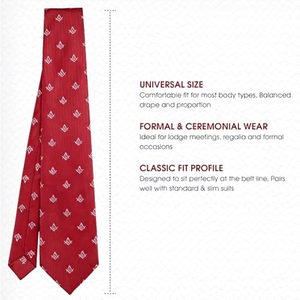 Cravate en soie rouge classique de haute qualité avec motif géométrique maçonnique blanc, tenue formelle, taille universelle, en vente - Product Image 1