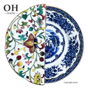 New Arrival Chinese and Western combination blue and white enamel color dinnerware set home&party decor dinner plate set ceramic