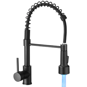 Grifos de <span class=keywords><strong>Cocina</strong></span> <span class=keywords><strong>Gourmet</strong></span> Extraíbles con LED, Grifos Mezcladores de Agua Fría y Caliente, Grifo de Fregadero de Latón y Cobre Negro para <span class=keywords><strong>Cocina</strong></span> - Product Image 1