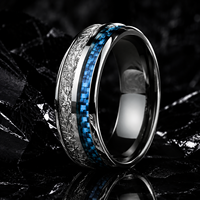 JLM Stainless Steel Carbon Fiber Meteorite Inlay Two Tone Eternity Band Minimalist Unisex Wedding Engagement Promise Ring Gift