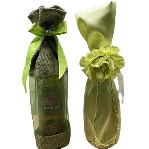 Clear Window Organza Covers Jute Wine Bottle Water <strong>Sack</strong> Burlap <strong>Christmas</strong> Party <strong>Hessian</strong> Bag Jut Bag Hemp Drawstring Natural Satin - Product Image 1