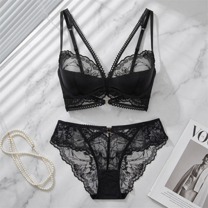 Conjunto de Lencería de Encaje Floral al por Mayor para Mujer, Tallas Grandes, Sujetador con Aros y Bragas, Conjunto de 2 Piezas, Lencería Sexy Estilo Francés para Mujer - Product Image 4