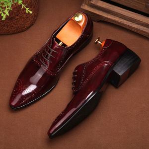 2025 Latest Model Embroidered <b>Pointed</b> Shiny Genuine Leather Lace-Up Breathable Anti-Slip Lightweight Fashionable Business - Product Image 3