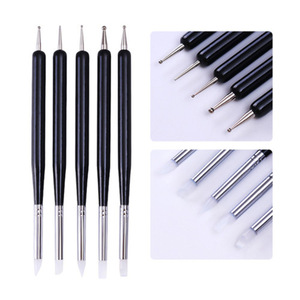 Lot de 5 pinceaux pour nail art, double usage, stylo à points en silicone, pointe en caoutchouc, stylo à découper, fournitures de manucure pour salon - Product Image 6