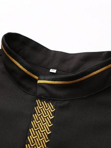 CCY 2026 Qamis <span class=keywords><strong>Homme</strong></span> Arabe Saoudien <span class=keywords><strong>Noir</strong></span> Brodé, Kaftan Islamique, Jubba Musulmane, Thobe, Abaya, Qamees à Manches Longues - Product Image 2