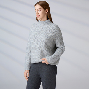 Oversized Honeycomb Long Sleeve <b>Pullover</b> Customizable Cozy Winter <b>Jumper</b> Women's Wool Blend Mock Neck Knit Sweater - Product Image 4