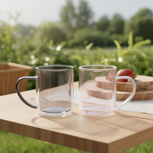 Juego de tazas de vidrio 2 piezas Mug RIO Rosa y Gris BG21175PG - Product Image 3
